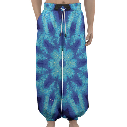 Blue Snowflake Kaleidoscope Print Lantern Pants
