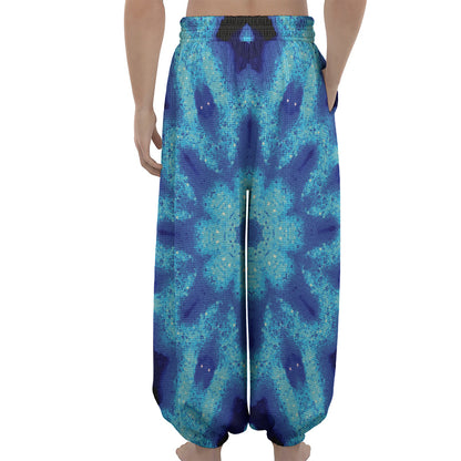 Blue Snowflake Kaleidoscope Print Lantern Pants