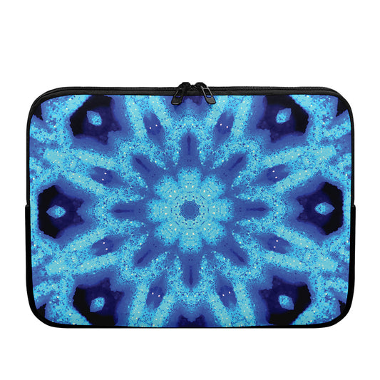 Blue Snowflake Kaleidoscope Print Laptop Sleeve