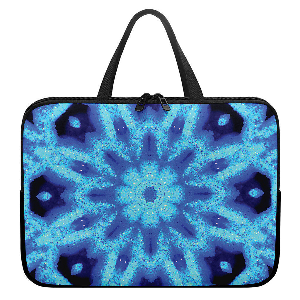 Blue Snowflake Kaleidoscope Print Laptop Sleeve With Handle