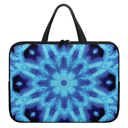 Blue Snowflake Kaleidoscope Print Laptop Sleeve With Handle
