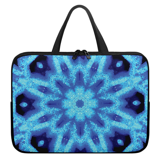 Blue Snowflake Kaleidoscope Print Laptop Sleeve With Handle