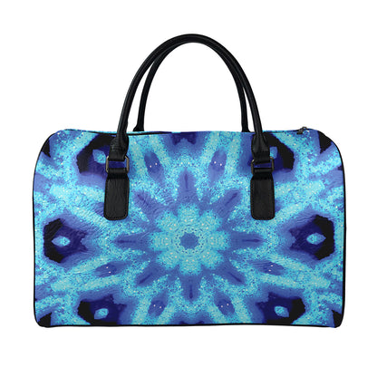 Blue Snowflake Kaleidoscope Print Leather Duffle Bag