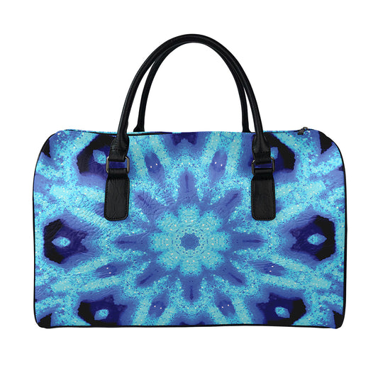 Blue Snowflake Kaleidoscope Print Leather Duffle Bag