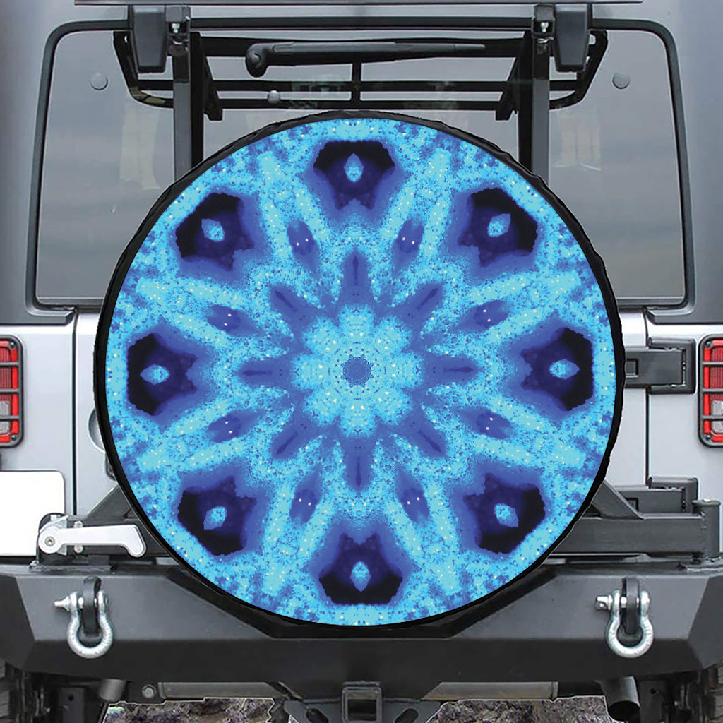 Blue Snowflake Kaleidoscope Print Leather Spare Tire Cover