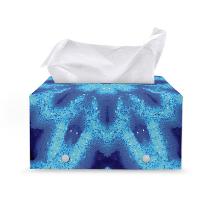Blue Snowflake Kaleidoscope Print Leather Tissue Box Cover