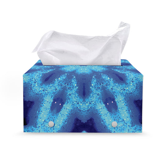 Blue Snowflake Kaleidoscope Print Leather Tissue Box Cover
