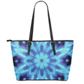Blue Snowflake Kaleidoscope Print Leather Tote Bag With Zipper