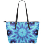 Blue Snowflake Kaleidoscope Print Leather Tote Bag