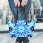 Blue Snowflake Kaleidoscope Print Leather Tote Bag