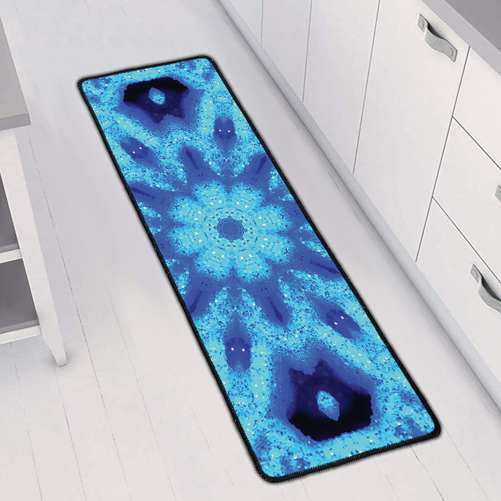 Blue Snowflake Kaleidoscope Print Long Kitchen Mat