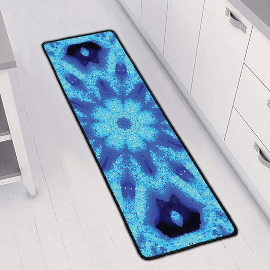 Blue Snowflake Kaleidoscope Print Long Kitchen Mat