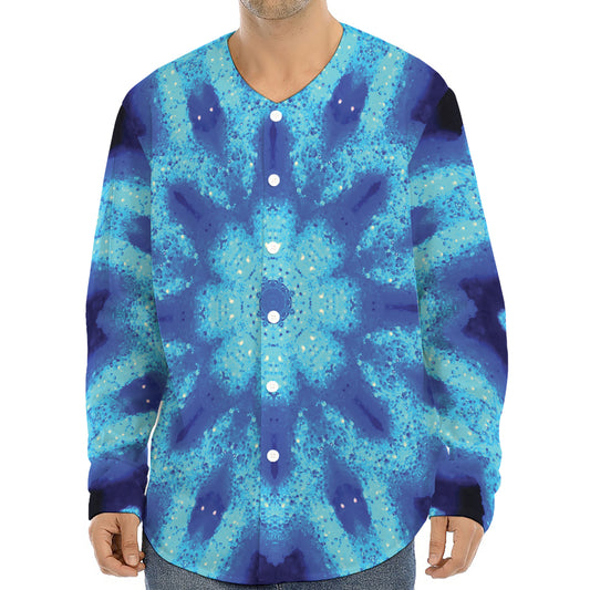Blue Snowflake Kaleidoscope Print Long Sleeve Baseball Jersey
