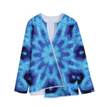 Blue Snowflake Kaleidoscope Print Long Sleeve Short Coat