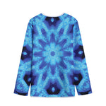 Blue Snowflake Kaleidoscope Print Long Sleeve Short Coat