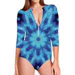 Blue Snowflake Kaleidoscope Print Long Sleeve Swimsuit