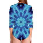 Blue Snowflake Kaleidoscope Print Long Sleeve Swimsuit