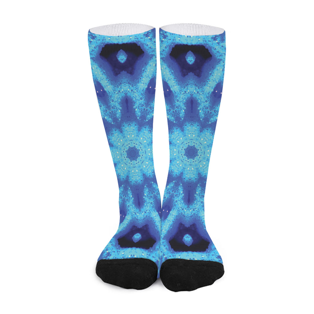 Blue Snowflake Kaleidoscope Print Long Socks