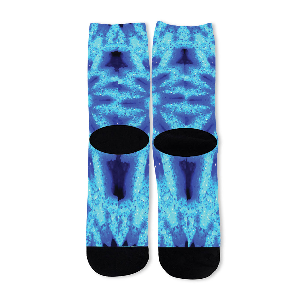 Blue Snowflake Kaleidoscope Print Long Socks