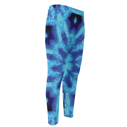 Blue Snowflake Kaleidoscope Print Men's Compression Pants