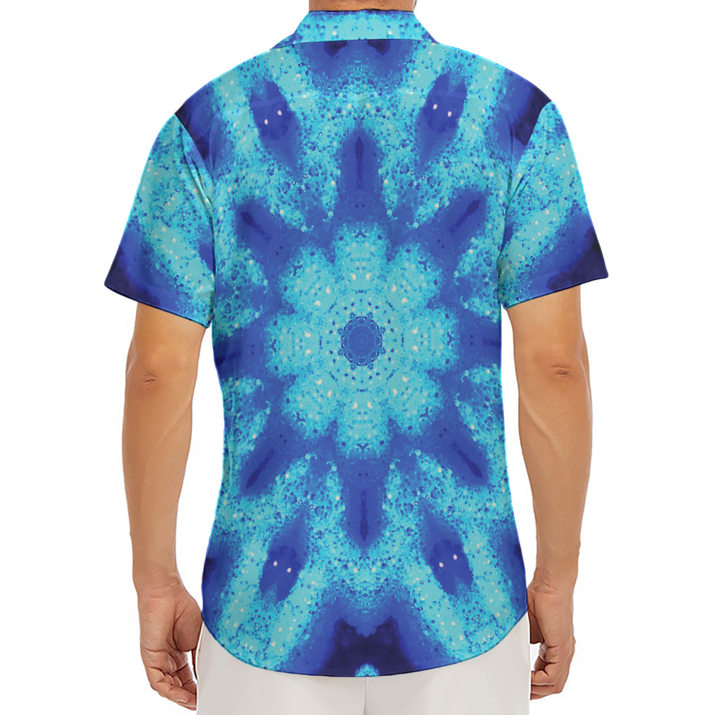 Blue Snowflake Kaleidoscope Print Men's Deep V-Neck Shirt