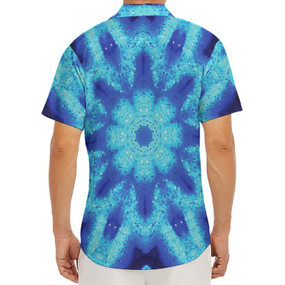 Blue Snowflake Kaleidoscope Print Men's Deep V-Neck Shirt