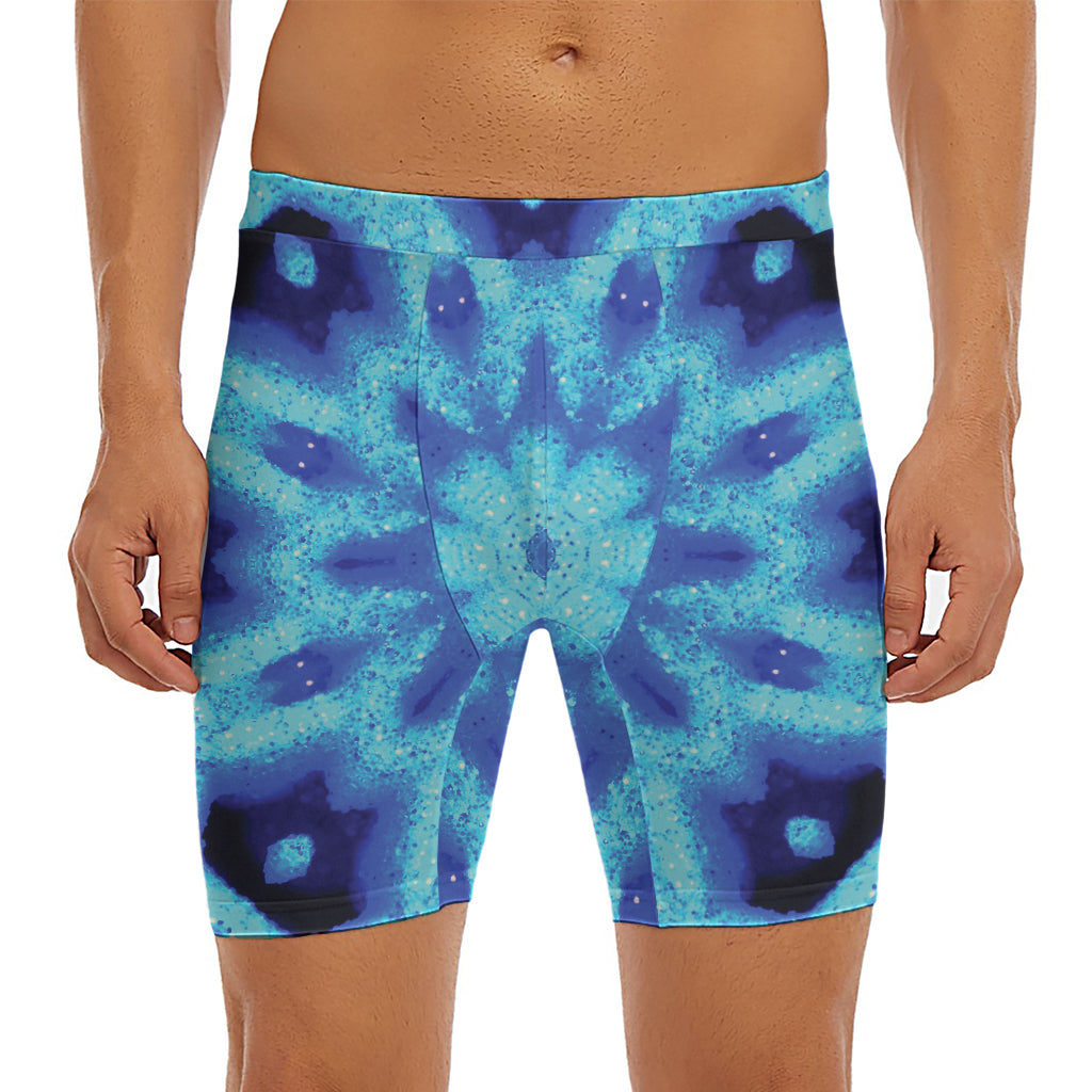 Blue Snowflake Kaleidoscope Print Men's Long Boxer Briefs
