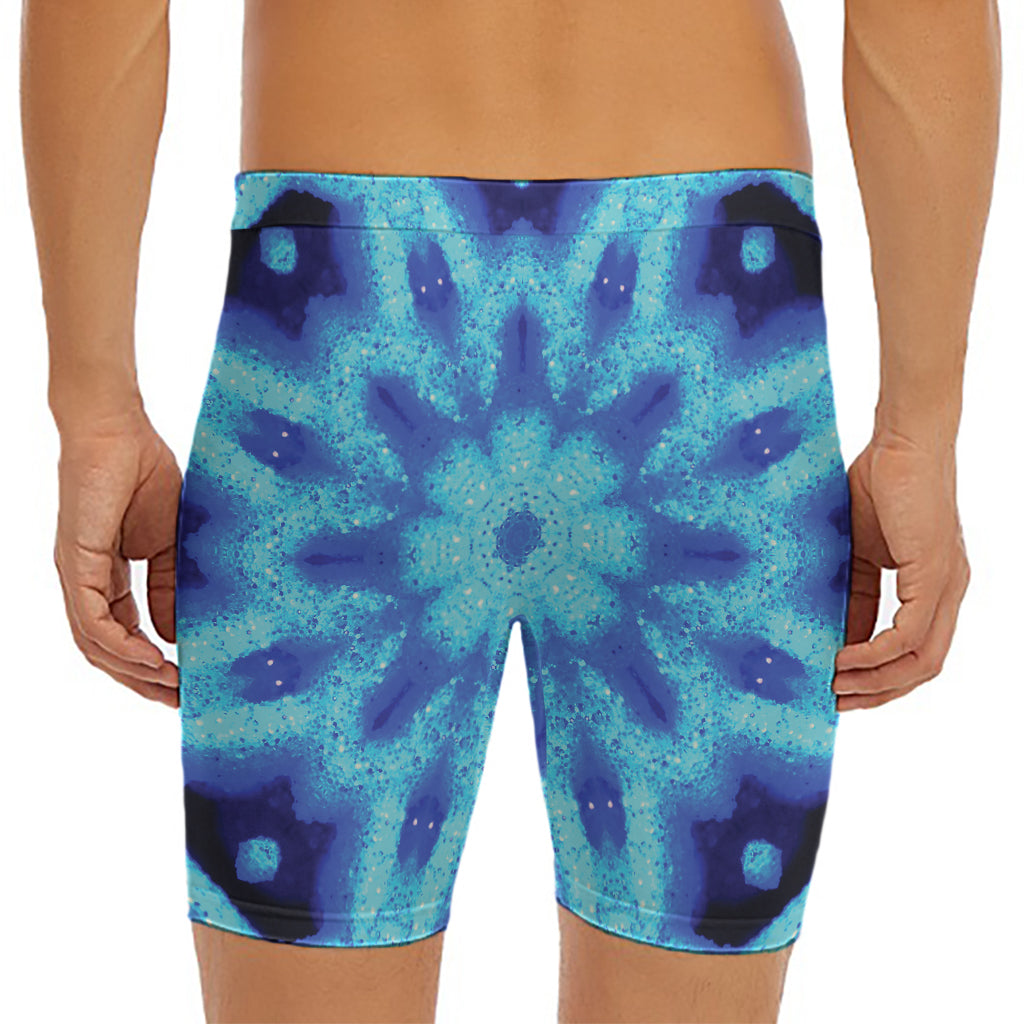 Blue Snowflake Kaleidoscope Print Men's Long Boxer Briefs