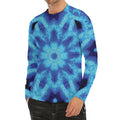 Blue Snowflake Kaleidoscope Print Men's Long Sleeve Rash Guard