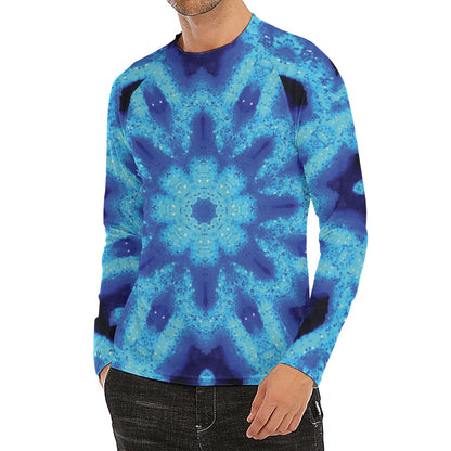 Blue Snowflake Kaleidoscope Print Men's Long Sleeve Rash Guard