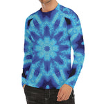 Blue Snowflake Kaleidoscope Print Men's Long Sleeve Rash Guard