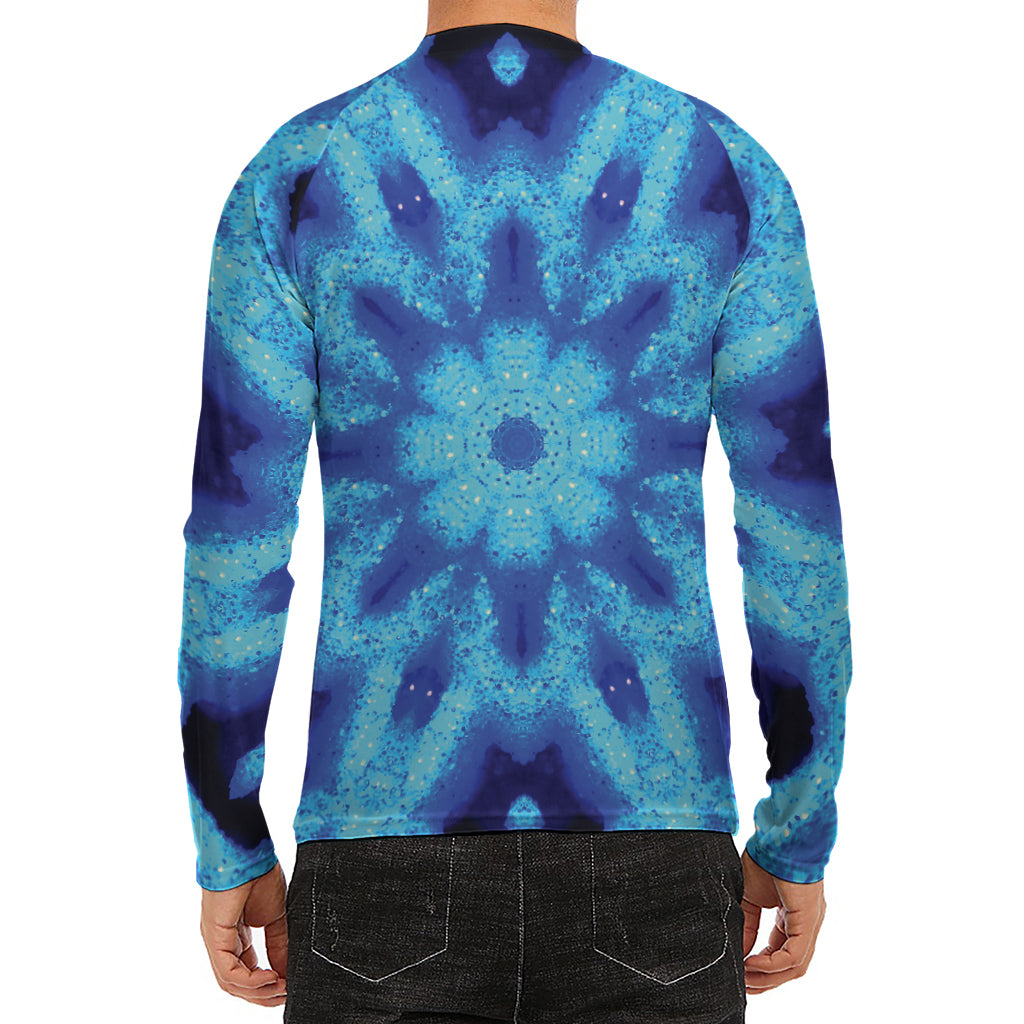 Blue Snowflake Kaleidoscope Print Men's Long Sleeve Rash Guard