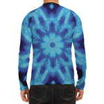 Blue Snowflake Kaleidoscope Print Men's Long Sleeve Rash Guard