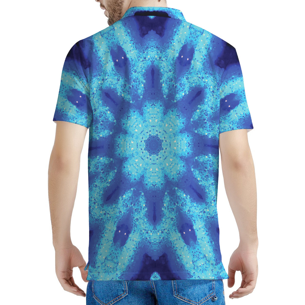 Blue Snowflake Kaleidoscope Print Men's Polo Shirt