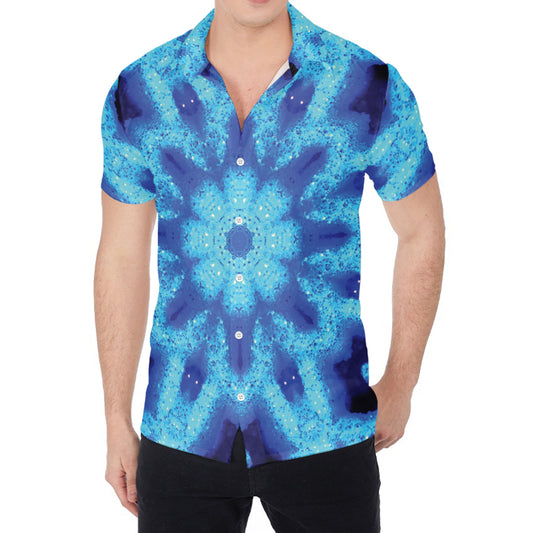 Blue Snowflake Kaleidoscope Print Men's Shirt