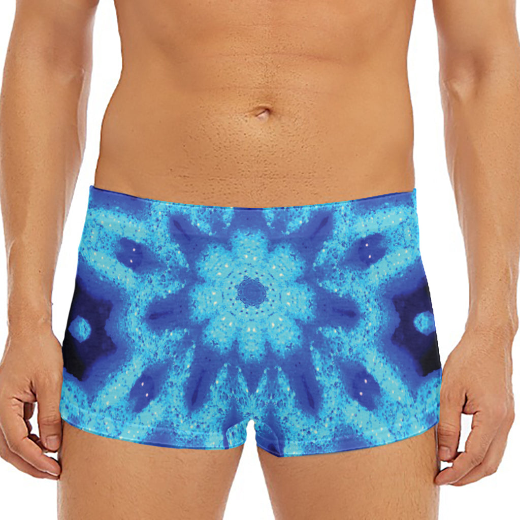 Blue Snowflake Kaleidoscope Print Men's Short Boxer Briefs
