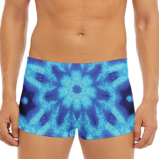 Blue Snowflake Kaleidoscope Print Men's Short Boxer Briefs