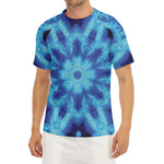 Blue Snowflake Kaleidoscope Print Men's Short Sleeve Rash Guard