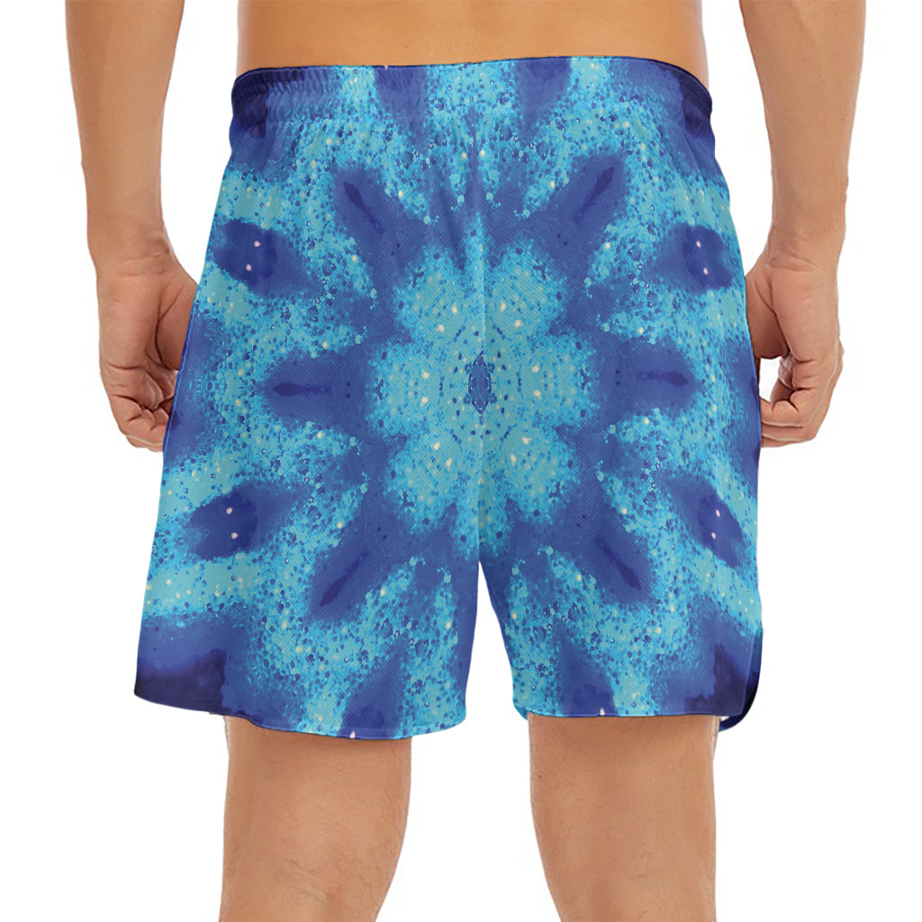 Blue Snowflake Kaleidoscope Print Men's Split Running Shorts
