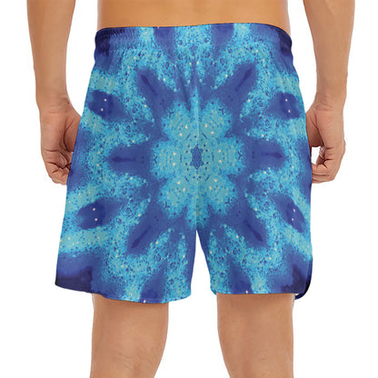 Blue Snowflake Kaleidoscope Print Men's Split Running Shorts
