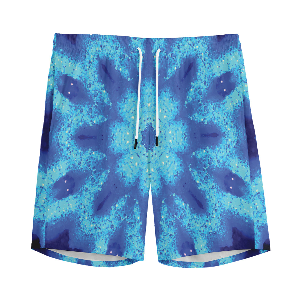 Blue Snowflake Kaleidoscope Print Men's Sports Shorts