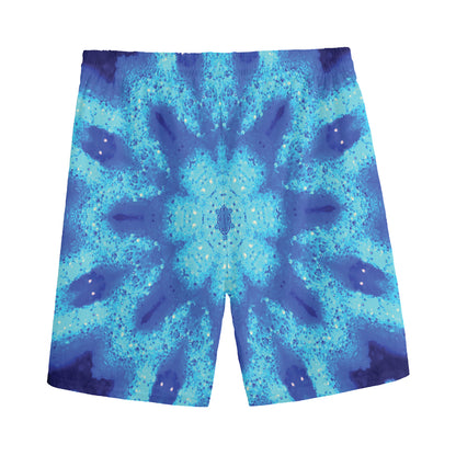 Blue Snowflake Kaleidoscope Print Men's Sports Shorts