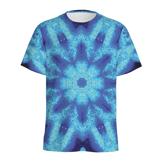 Blue Snowflake Kaleidoscope Print Men's Sports T-Shirt