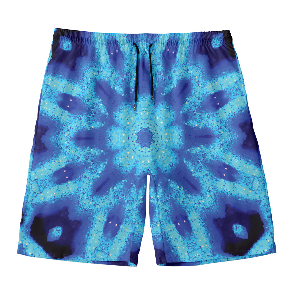 Blue Snowflake Kaleidoscope Print Men's Swim Trunks