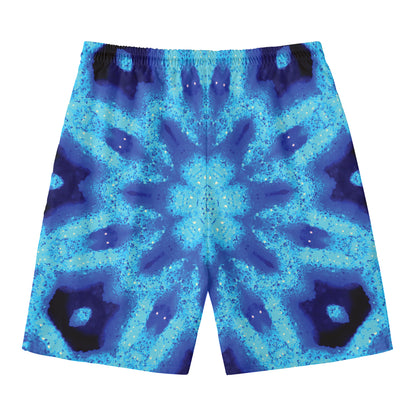 Blue Snowflake Kaleidoscope Print Men's Swim Trunks