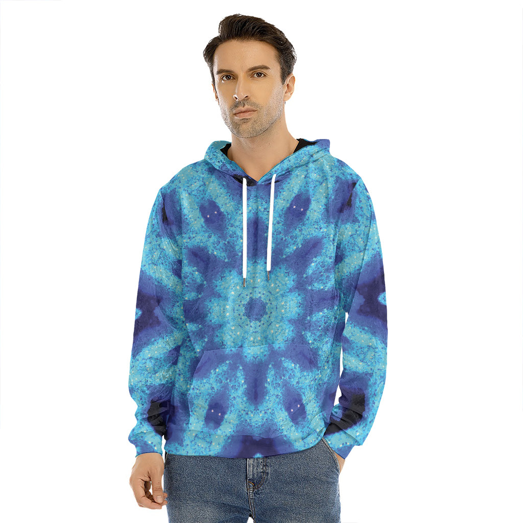 Blue Snowflake Kaleidoscope Print Men's Velvet Pullover Hoodie