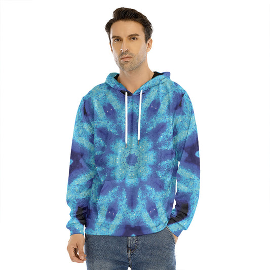 Blue Snowflake Kaleidoscope Print Men's Velvet Pullover Hoodie