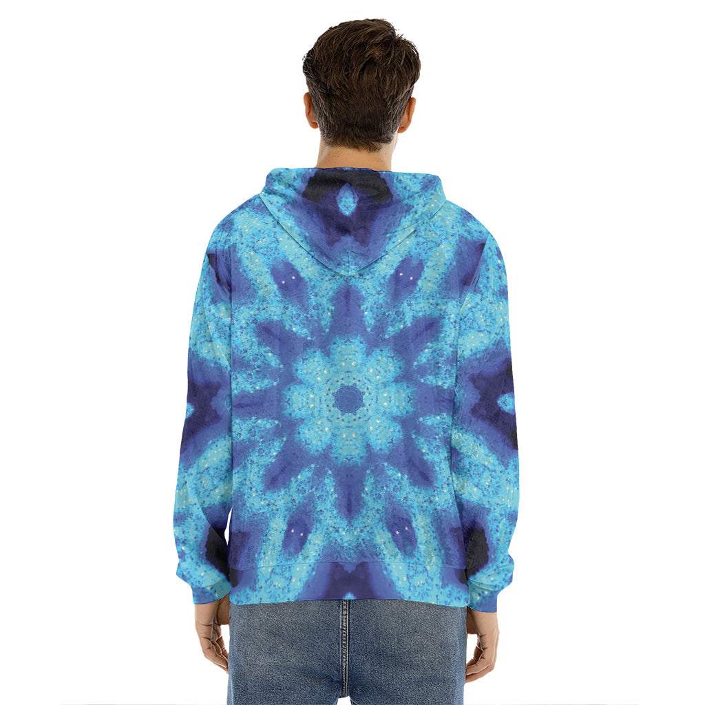 Blue Snowflake Kaleidoscope Print Men's Velvet Pullover Hoodie