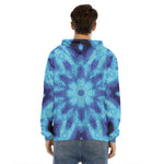 Blue Snowflake Kaleidoscope Print Men's Velvet Pullover Hoodie