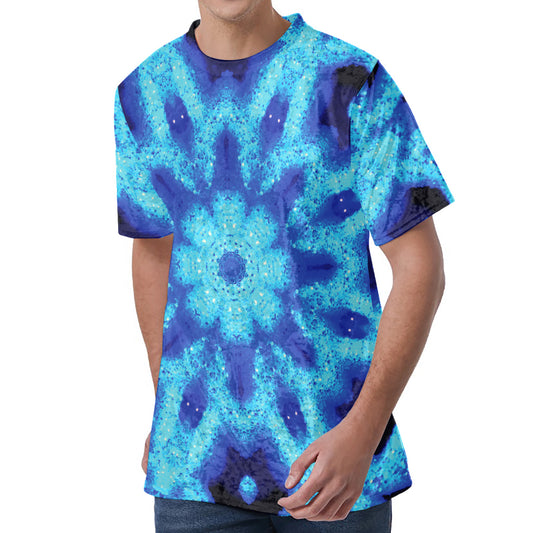 Blue Snowflake Kaleidoscope Print Men's Velvet T-Shirt